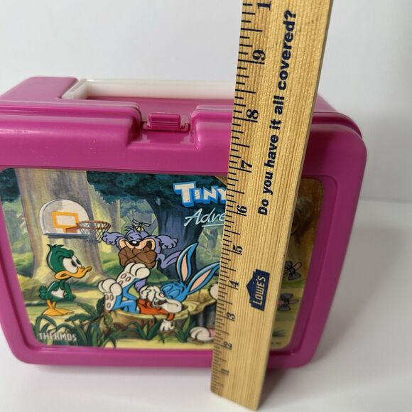 Vintage Tiny Toon Adventures Pink Plastic Lunch Box with Thermos 1990 Bugs Babs - Picture 13 of 16